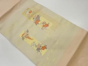 リサイクル　短冊に花鳥模様織出し名古屋帯